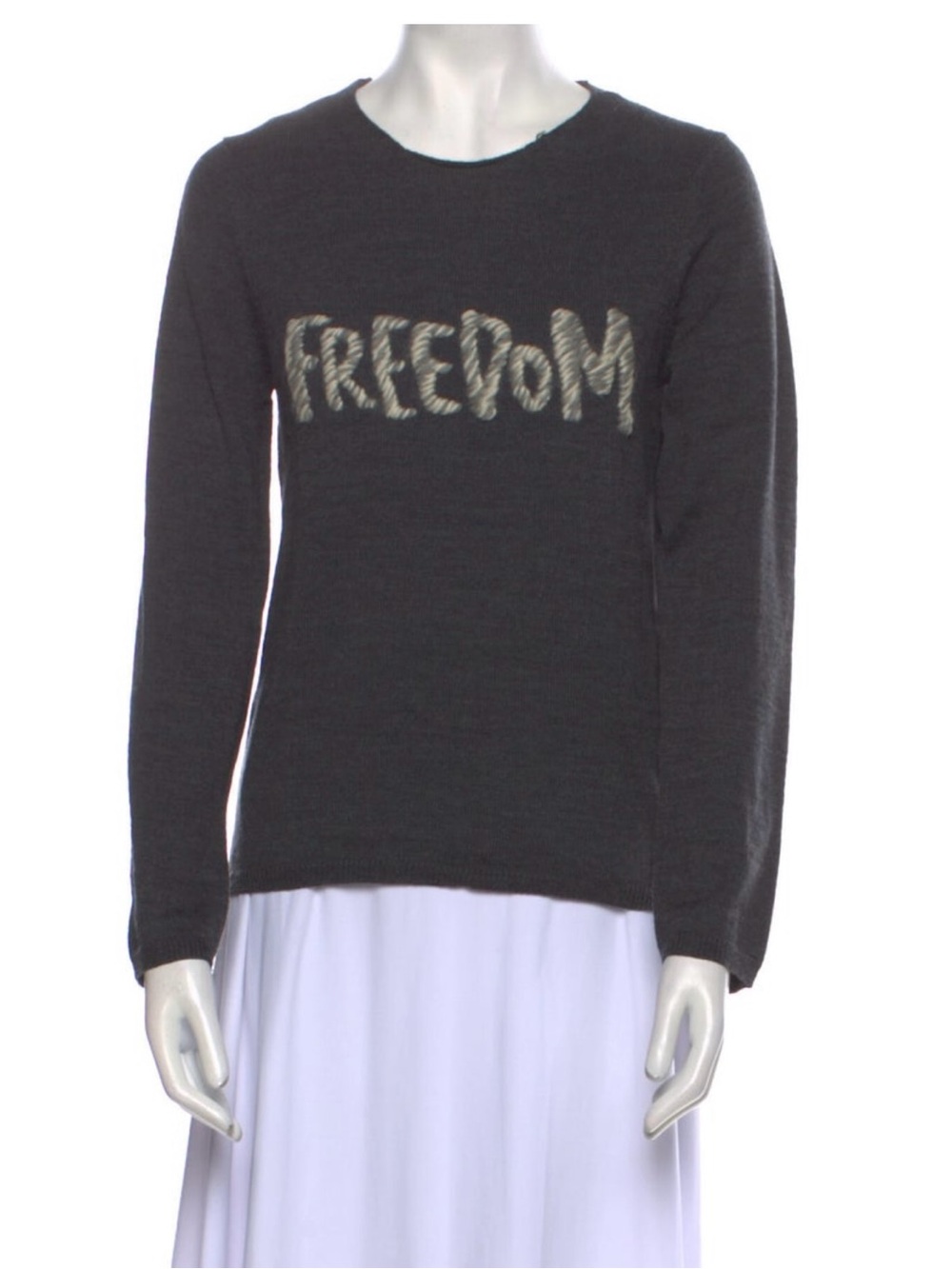 Comme des Garcons Gray Crewneck Sweater with "FREEDOM" Text